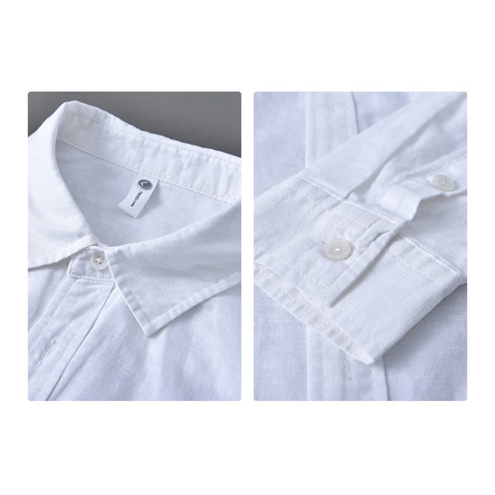 Buddha Stonesメンズ 長袖 ターンダウンカラー ポケット付き 純色 快適コットンシャツ - image 16