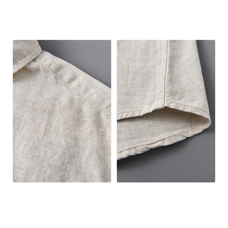 Buddha Stonesメンズ 長袖 ターンダウンカラー ポケット付き 純色 快適コットンシャツ - image 10