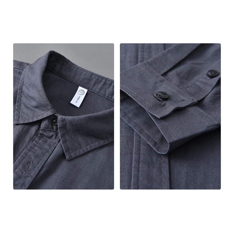 Buddha Stonesメンズ 長袖 ターンダウンカラー ポケット付き 純色 快適コットンシャツ - image 32