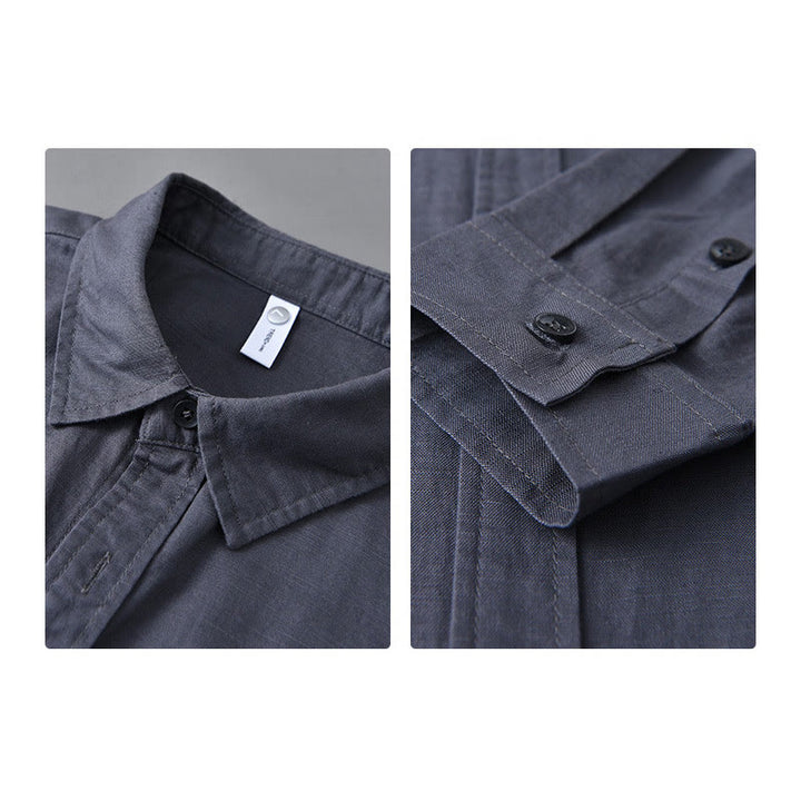 Buddha Stonesメンズ 長袖 ターンダウンカラー ポケット付き 純色 快適コットンシャツ - image 32