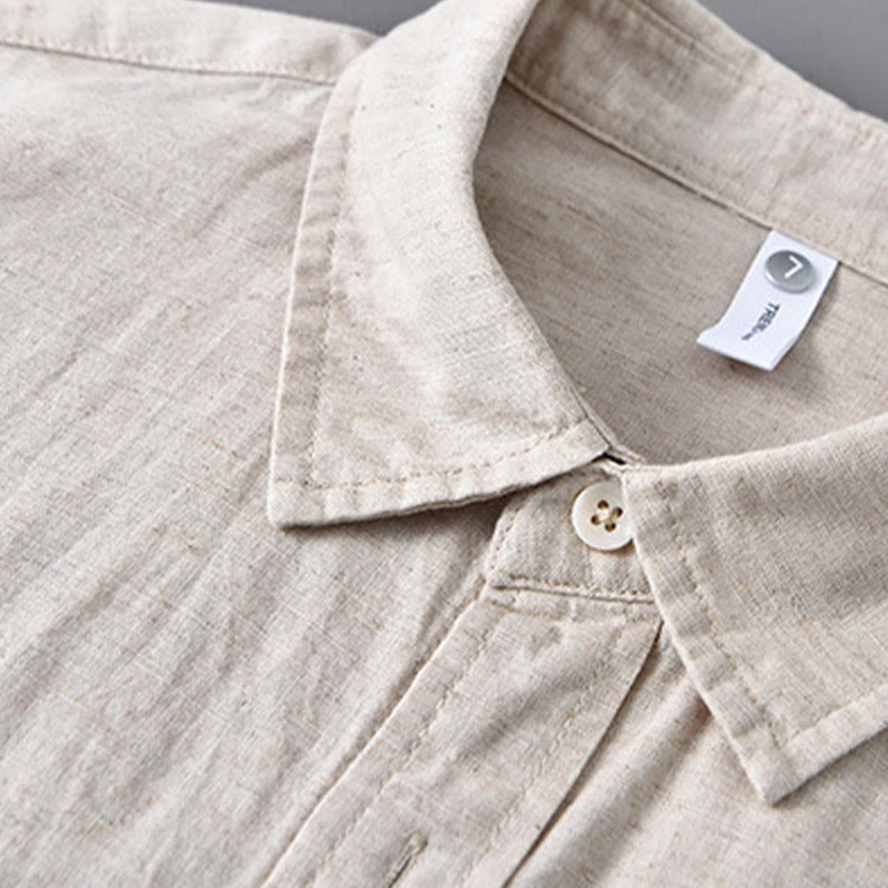 Buddha Stonesメンズ 長袖 ターンダウンカラー ポケット付き 純色 快適コットンシャツ - image 5