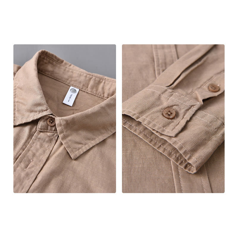 Buddha Stonesメンズ 長袖 ターンダウンカラー ポケット付き 純色 快適コットンシャツ - image 24