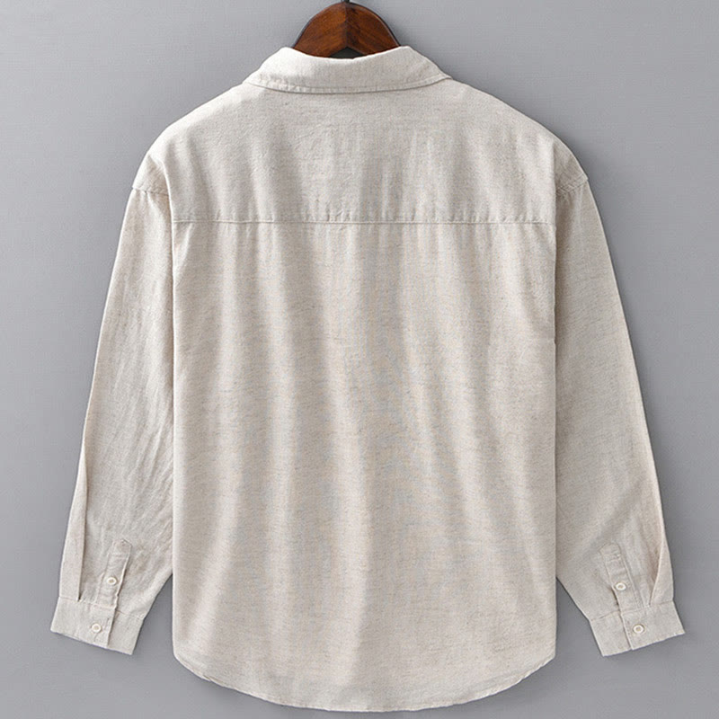 Buddha Stonesメンズ 長袖 ターンダウンカラー ポケット付き 純色 快適コットンシャツ - image 3