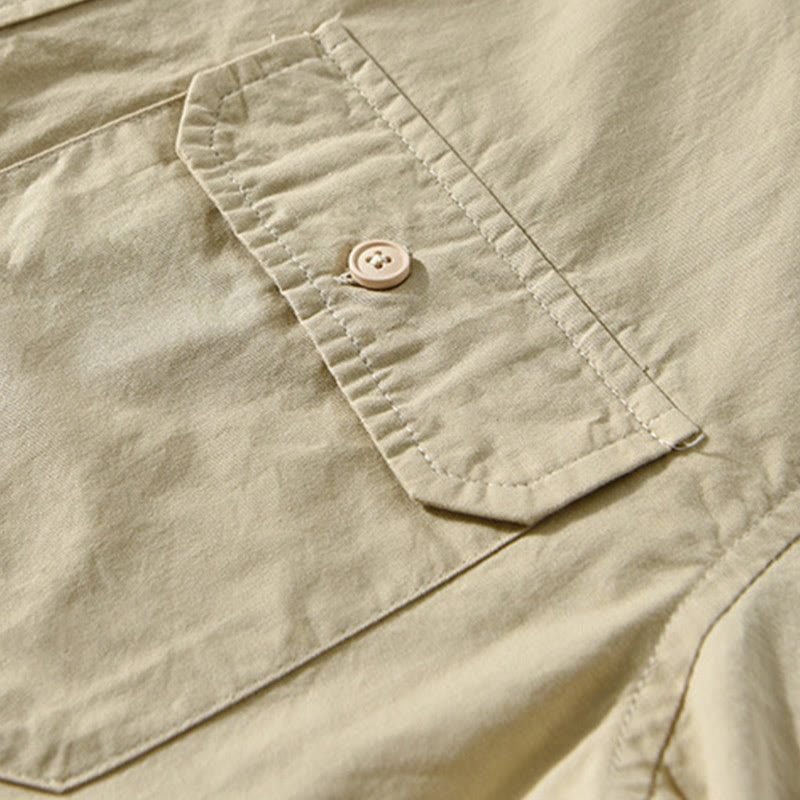 Buddha Stonesメンズ 長袖 ターンダウンカラー ポケット付き ピュアカラー カジュアル コットンシャツ - image 4