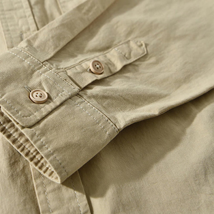 Buddha Stonesメンズ 長袖 ターンダウンカラー ポケット付き ピュアカラー カジュアル コットンシャツ - image 6