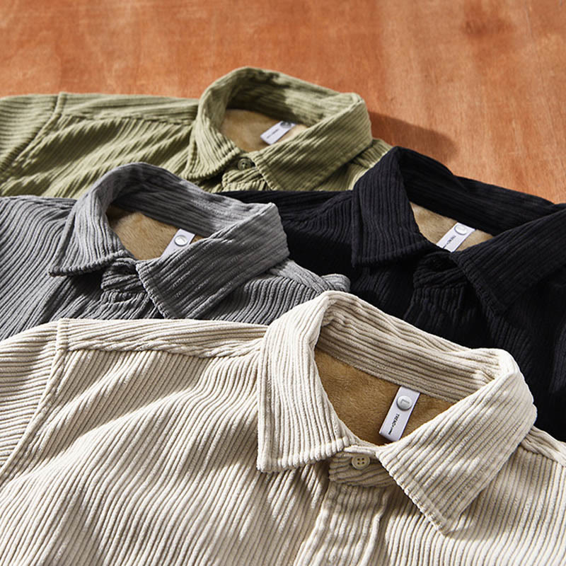 Buddha Stonesメンズ 長袖 フリース 裏地 ポケット付き コーデュロイ 快適シャツ - image 1