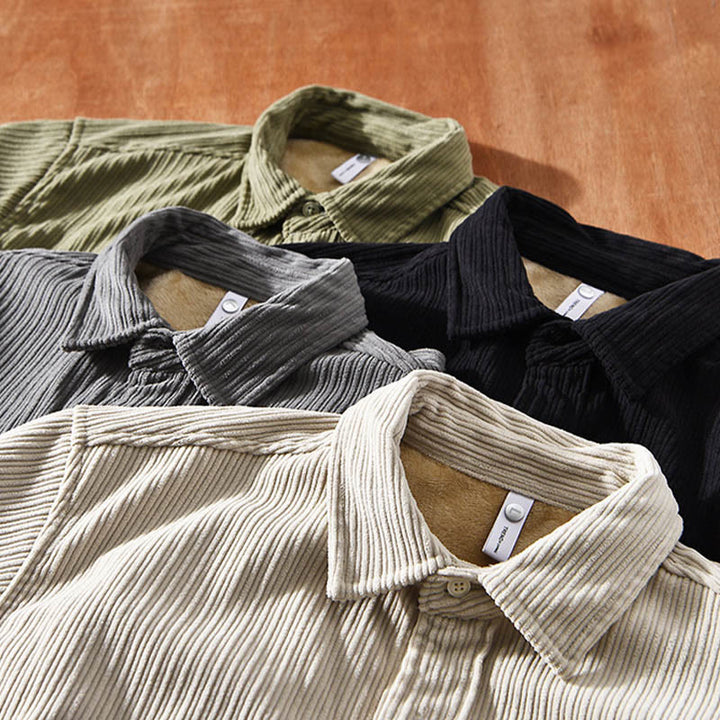 Buddha Stonesメンズ 長袖 フリース 裏地 ポケット付き コーデュロイ 快適シャツ - image 1