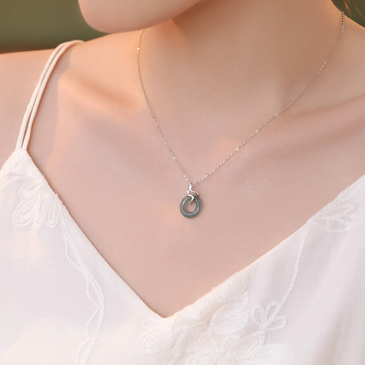 Buddha Stones 925スターリングシルバー 18Kゴールド 翡翠 ピースバックル スピリットスネーク ピースネックレスペンダント