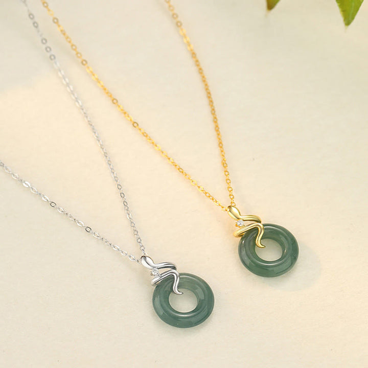 Buddha Stones 925スターリングシルバー 18Kゴールド 翡翠 ピースバックル スピリットスネーク ピースネックレスペンダント