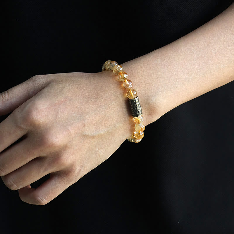 Buddha Stonesシトリン サンダルウッド 菩提樹の種子保護 ダブルラップブレスレット