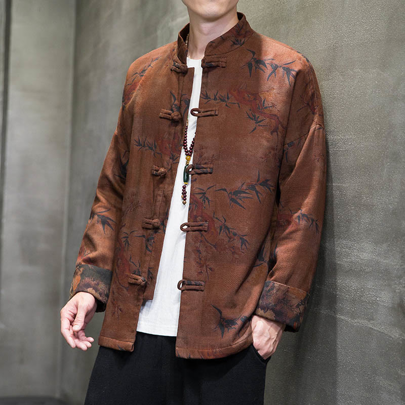 Buddha Stonesカエルボタン 中国唐装 ロングシャツ コットン メンズ ジャケット 衣類 - ダークゴールデンロッド - US/UK/AU46、 EU56 (5XL) - image 11