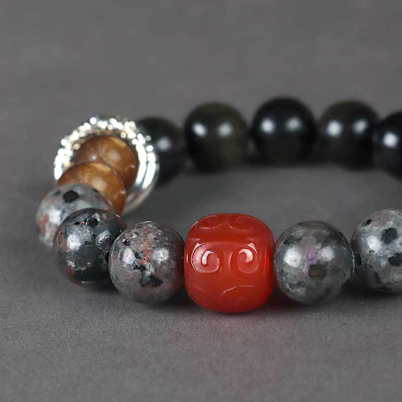Buddha Stonesゴールドシーン 黒曜石 溶岩石 赤瑪瑙 守護ブレスレット
