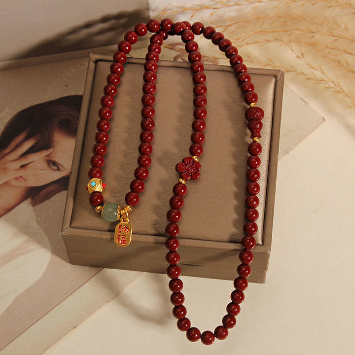 Buddha Stones辰砂 福文字 花ひょうたん トリプルラップ 祝福ブレスレット