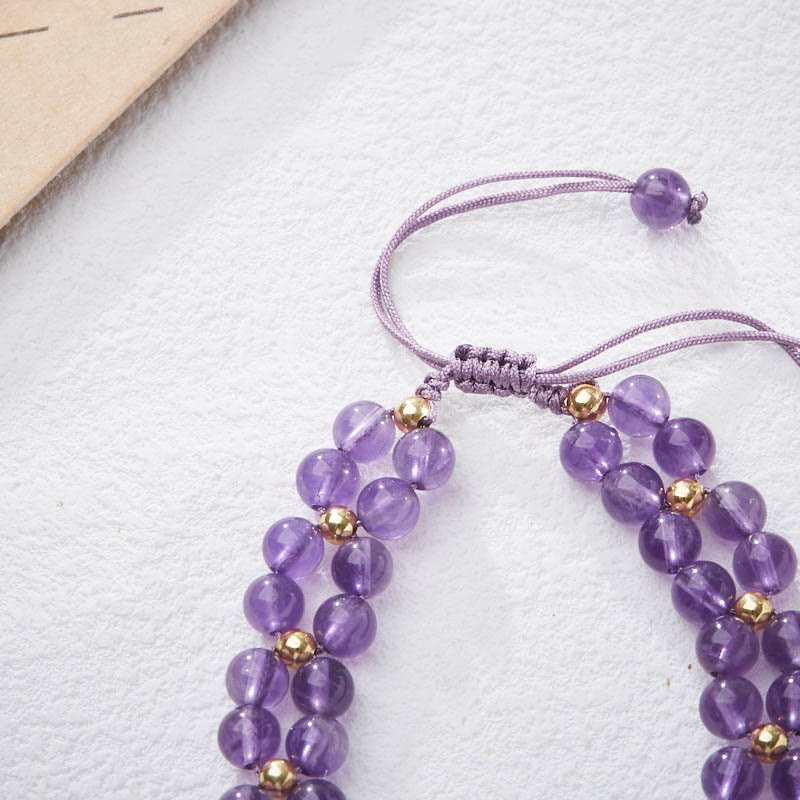 Buddha Stonesアメジスト バタフライ 竹 バランス ストレス解消 編み込み 紐 ブレスレット