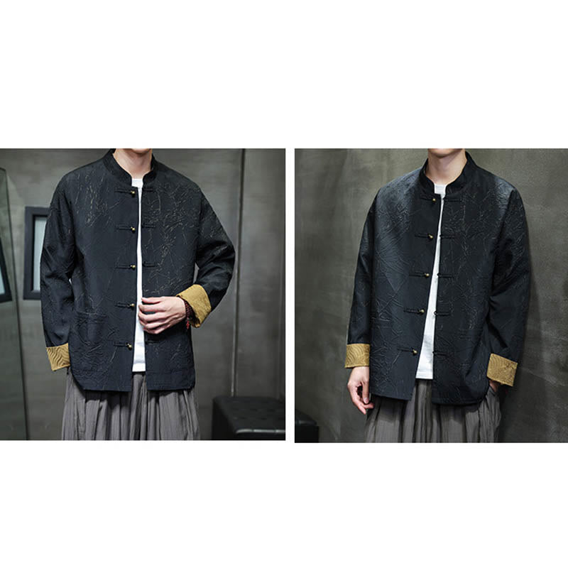 Buddha Stones唐装カジュアルフロッグボタン長袖ナイロンメンズジャケットシャツ衣類 - image 8