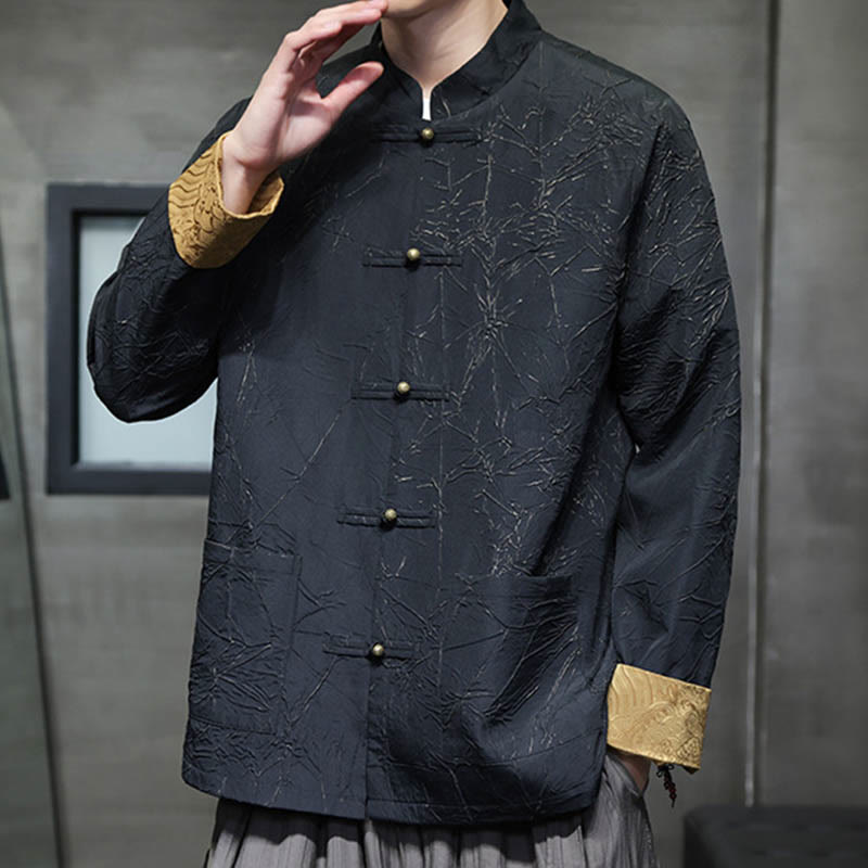 Buddha Stones唐装カジュアルフロッグボタン長袖ナイロンメンズジャケットシャツ衣類 - image 4