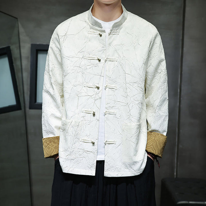 Buddha Stones唐装カジュアルフロッグボタン長袖ナイロンメンズジャケットシャツ衣類 - image 14