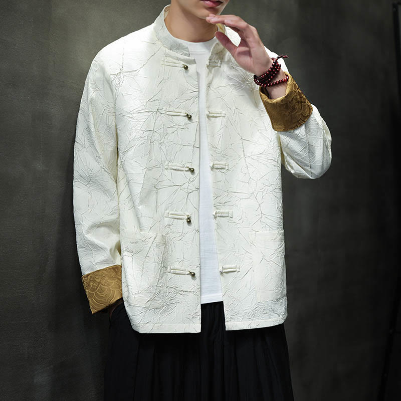 Buddha Stones唐装カジュアルフロッグボタン長袖ナイロンメンズジャケットシャツ衣類 - image 15