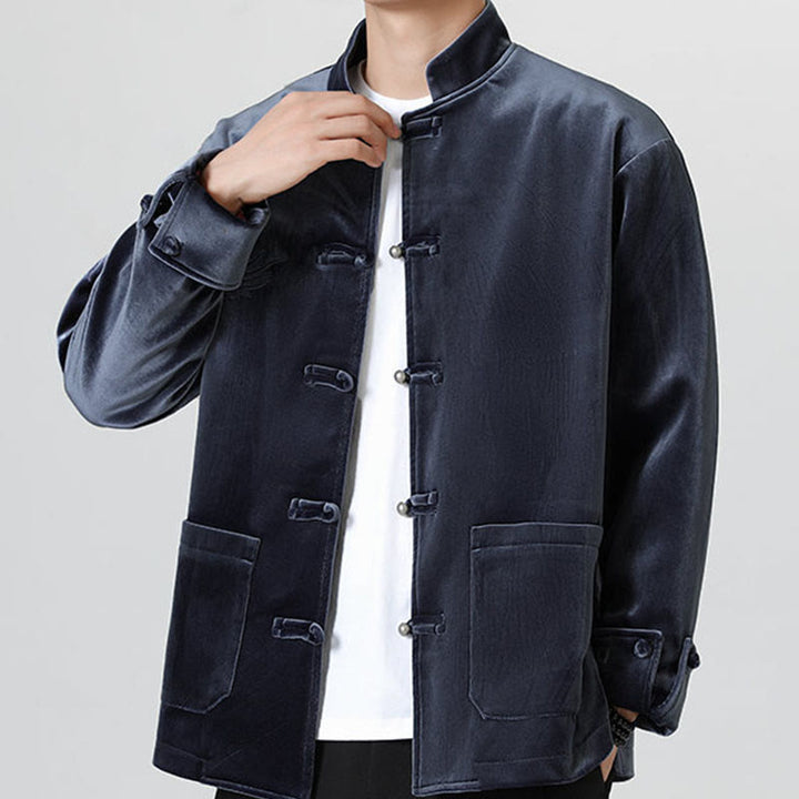 Buddha Stones刺繍ドラゴンカジュアルフロッグボタンコットンメンズジャケットシャツ服 - image 28