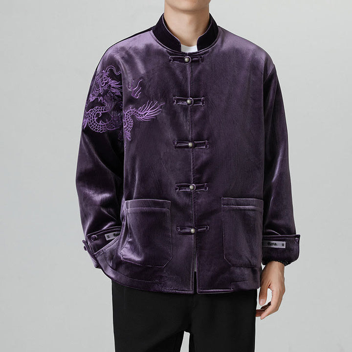 Buddha Stones刺繍ドラゴンカジュアルフロッグボタンコットンメンズジャケットシャツ服 - image 33