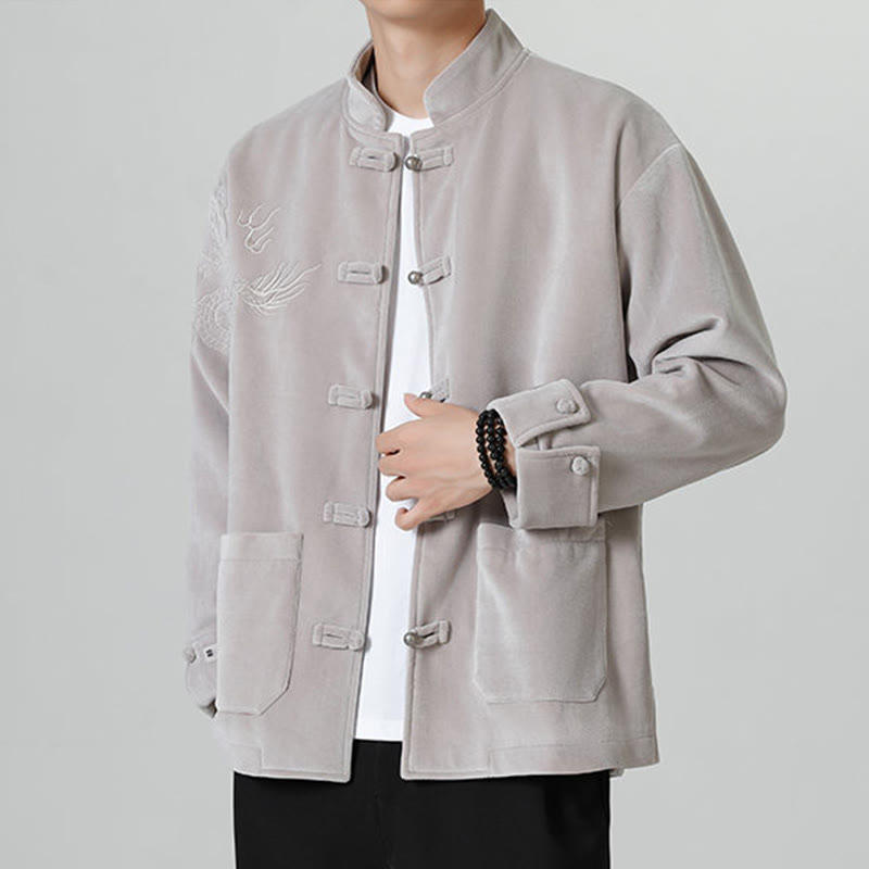 Buddha Stones刺繍ドラゴンカジュアルフロッグボタンコットンメンズジャケットシャツ服 - image 14