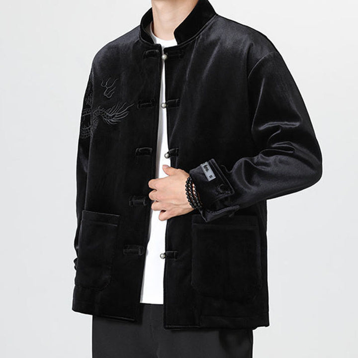 Buddha Stones刺繍ドラゴンカジュアルフロッグボタンコットンメンズジャケットシャツ服 - image 22