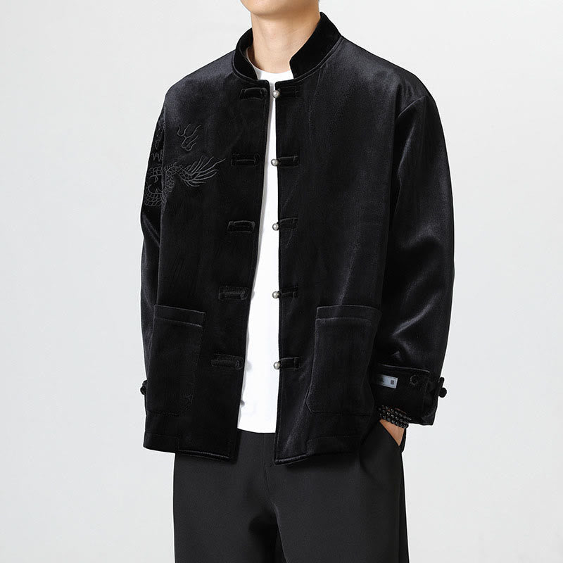 Buddha Stones刺繍ドラゴンカジュアルフロッグボタンコットンメンズジャケットシャツ服 - 黒 - US/UK/AU46、 EU56 (5XL) - image 19