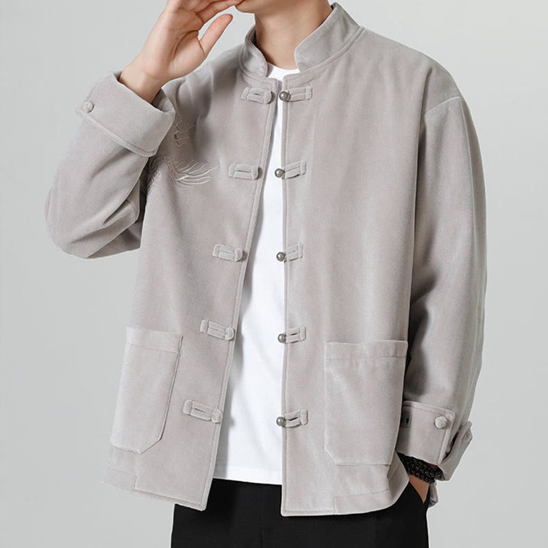 Buddha Stones刺繍ドラゴンカジュアルフロッグボタンコットンメンズジャケットシャツ服 - image 16