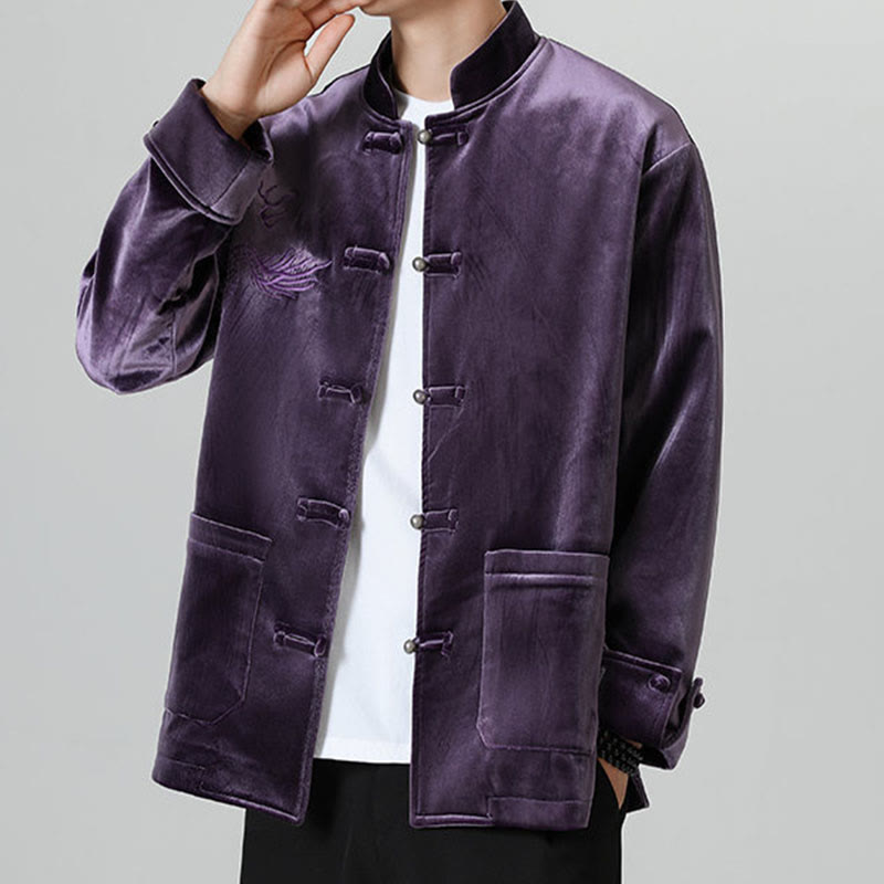 Buddha Stones刺繍ドラゴンカジュアルフロッグボタンコットンメンズジャケットシャツ服 - image 36