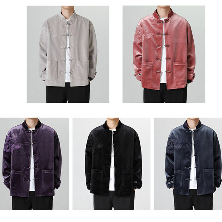 Buddha Stones刺繍ドラゴンカジュアルフロッグボタンコットンメンズジャケットシャツ服 - image 38