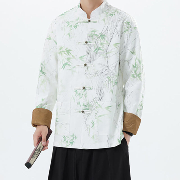 Buddha Stonesプリント竹カジュアルフロッグボタンスパンデックスメンズジャケットシャツ服 - image 17