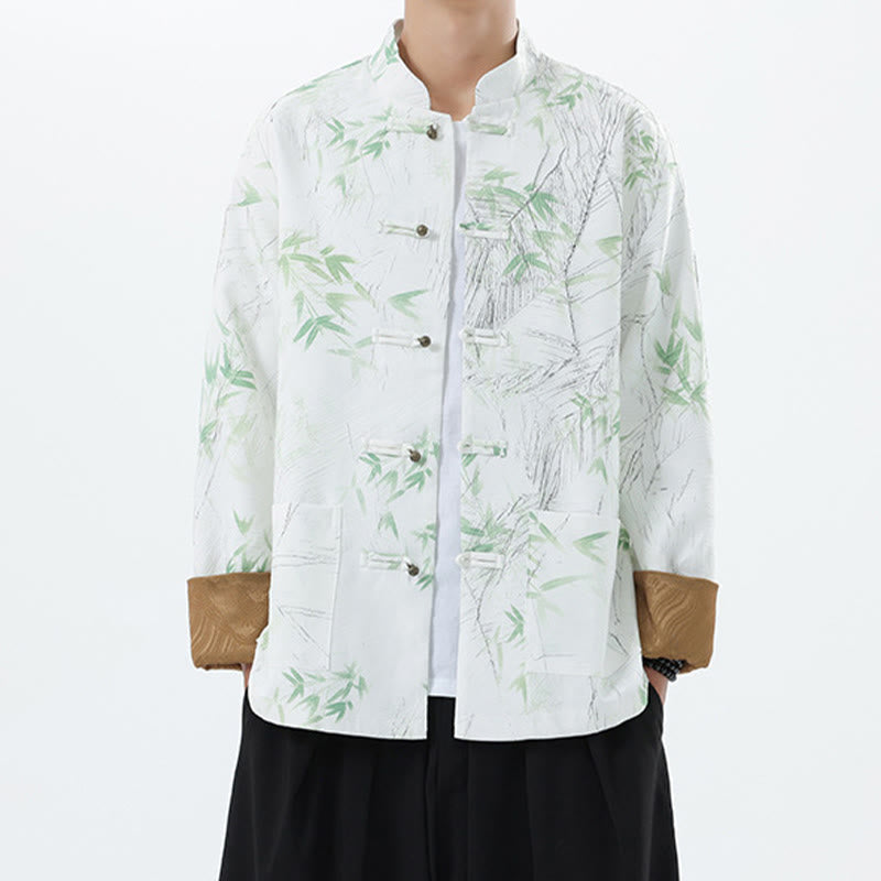 Buddha Stonesプリント竹カジュアルフロッグボタンスパンデックスメンズジャケットシャツ服 - 白 - US/UK/AU46、 EU56 (5XL) - image 15