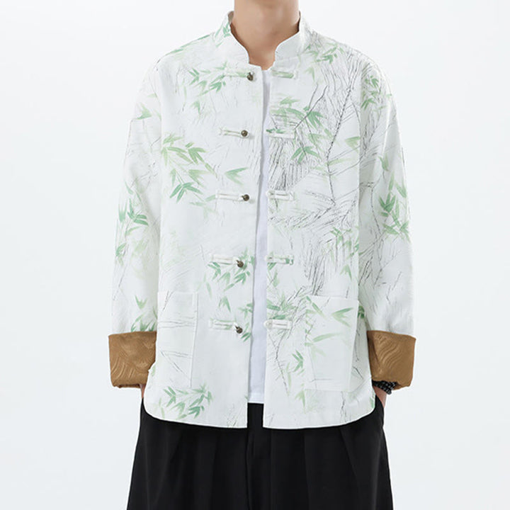 Buddha Stonesプリント竹カジュアルフロッグボタンスパンデックスメンズジャケットシャツ服 - 白 - US/UK/AU46、 EU56 (5XL) - image 15