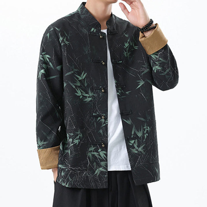 Buddha Stonesプリント竹カジュアルフロッグボタンスパンデックスメンズジャケットシャツ服 - image 4