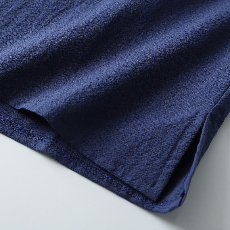 Buddha StonesゆったりメンズTシャツ 無地トップス 半袖 ボタン ノッチネック ソフトコットンリネンシャツ - image 7