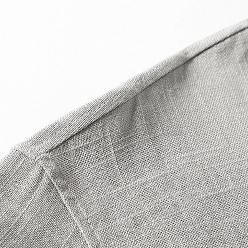 Buddha Stonesゆったりメンズシャツ 無地 ノッチネック トップス 半袖 快適 ボタン 通気性 コットンリネンシャツ - image 9