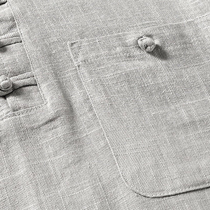 Buddha Stonesゆったりメンズシャツ 無地 ノッチネック トップス 半袖 快適 ボタン 通気性 コットンリネンシャツ - image 10