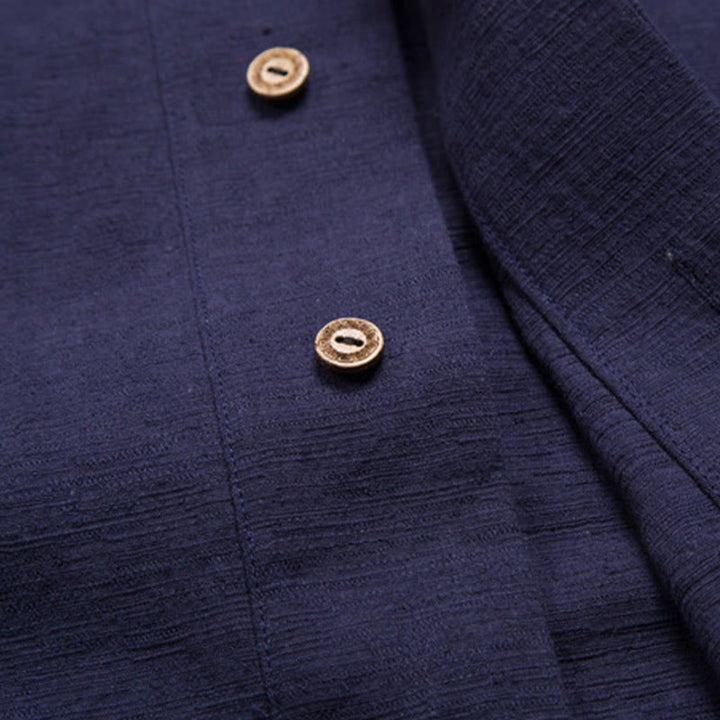 Buddha Stonesメンズ 半袖シャツ ポケット付き Vネック カーディガン 快適コットンリネンシャツ - image 13