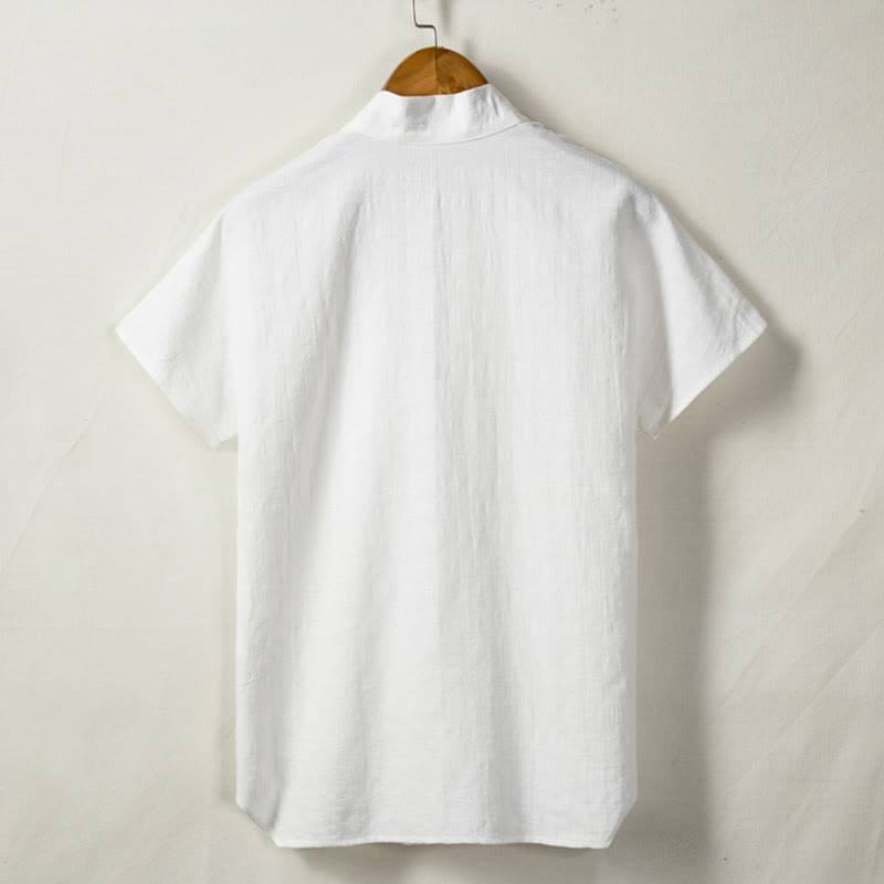 Buddha Stonesメンズ 半袖シャツ ポケット付き Vネック カーディガン 快適コットンリネンシャツ - image 3