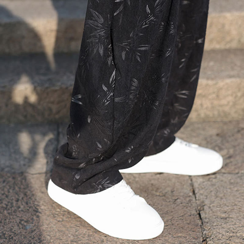 Buddha Stones刺繍の葉柄カジュアルコットンメンズパンツ(ポケット付き) - image 11