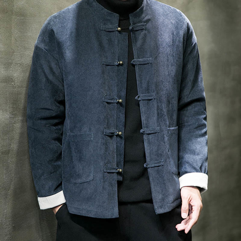 Buddha Stones無地 カエルボタン コットン メンズ ジャケット シャツ 衣類 - スティールブルー - US/UK/AU46、 EU56 (5XL) - image 9