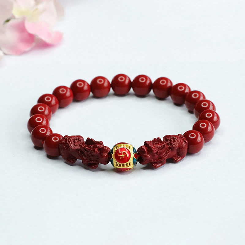 Buddha Stones辰砂 ダブル貔貅 邪悪な霊を寄せ付けないブレスレット - 辰砂ダブル貔貅(手首周り:14~16cm) - 8mm - image 0