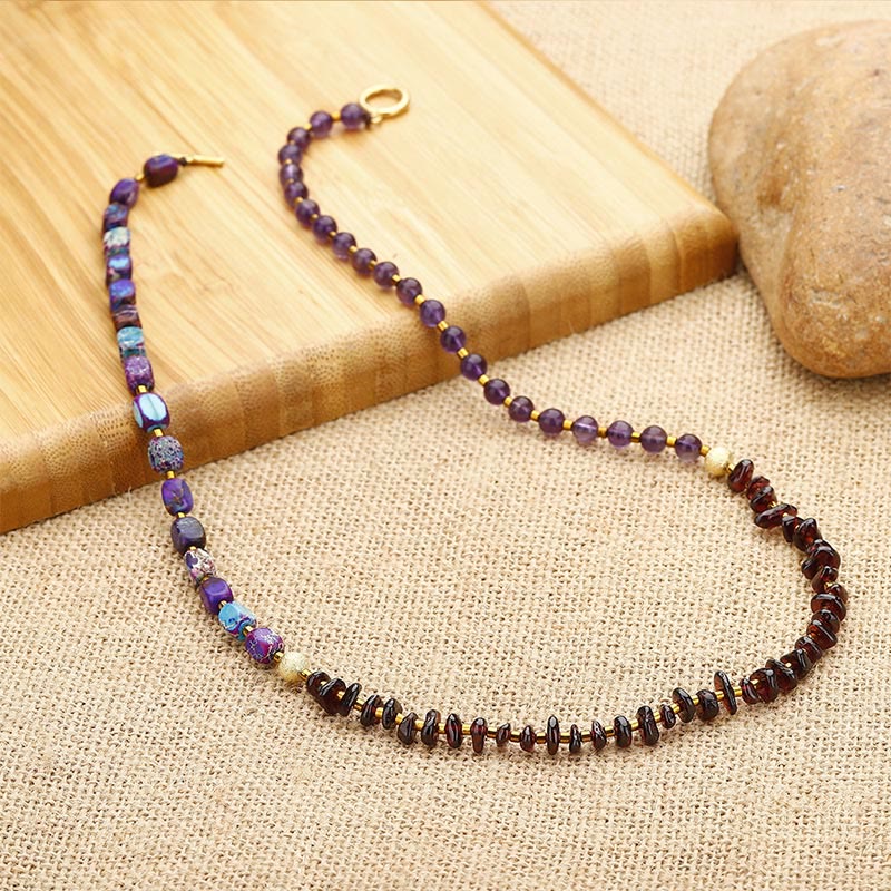 Buddha Stonesアメジスト ガーネット エンペラーストーン コミュニケーション トリプルラップブレスレット