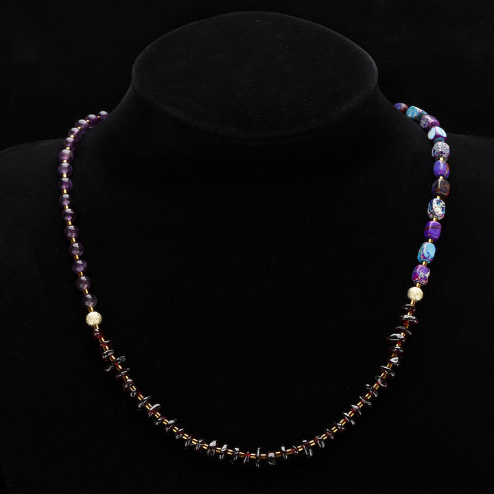 Buddha Stonesアメジスト ガーネット エンペラーストーン コミュニケーション トリプルラップブレスレット