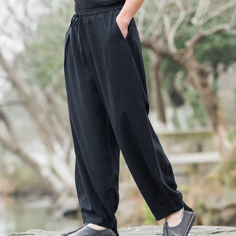 Buddha Stonesプレーン カジュアル リネン ブルマー メンズ パンツ ポケット付き - image 3