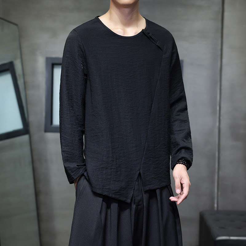 Buddha Stones無地 ゆったり 長袖 ラウンドネック コットン メンズシャツ - image 28