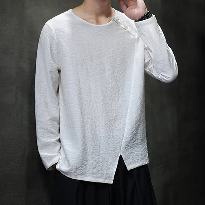 Buddha Stones無地 ゆったり 長袖 ラウンドネック コットン メンズシャツ - image 10