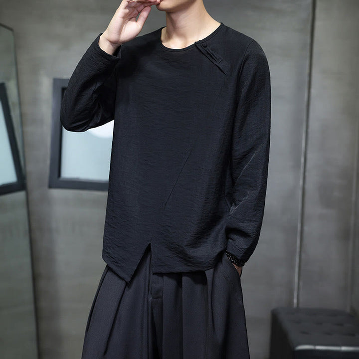 Buddha Stones無地 ゆったり 長袖 ラウンドネック コットン メンズシャツ - image 29