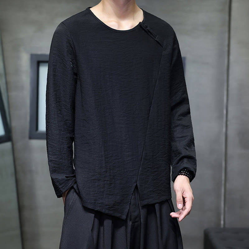 Buddha Stones無地 ゆったり 長袖 ラウンドネック コットン メンズシャツ - image 26