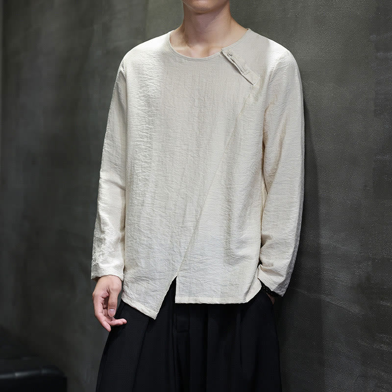 Buddha Stones無地 ゆったり 長袖 ラウンドネック コットン メンズシャツ - image 23